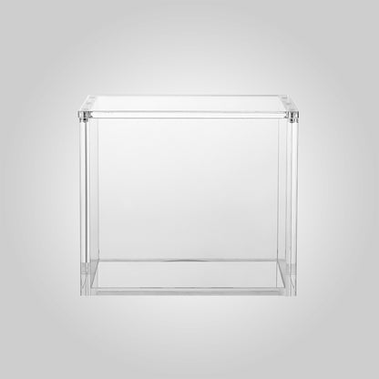 Clear acrylic display case on a light gray background