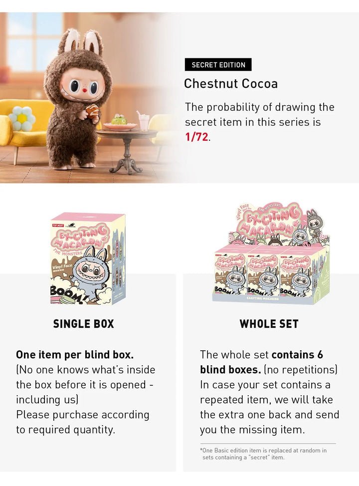 Pop Mart Labubu The Monsters ‘Tasty Macarons’ Series Vinyl Face Pendant Sealed Case (6 Blind Boxes) Pop Mart